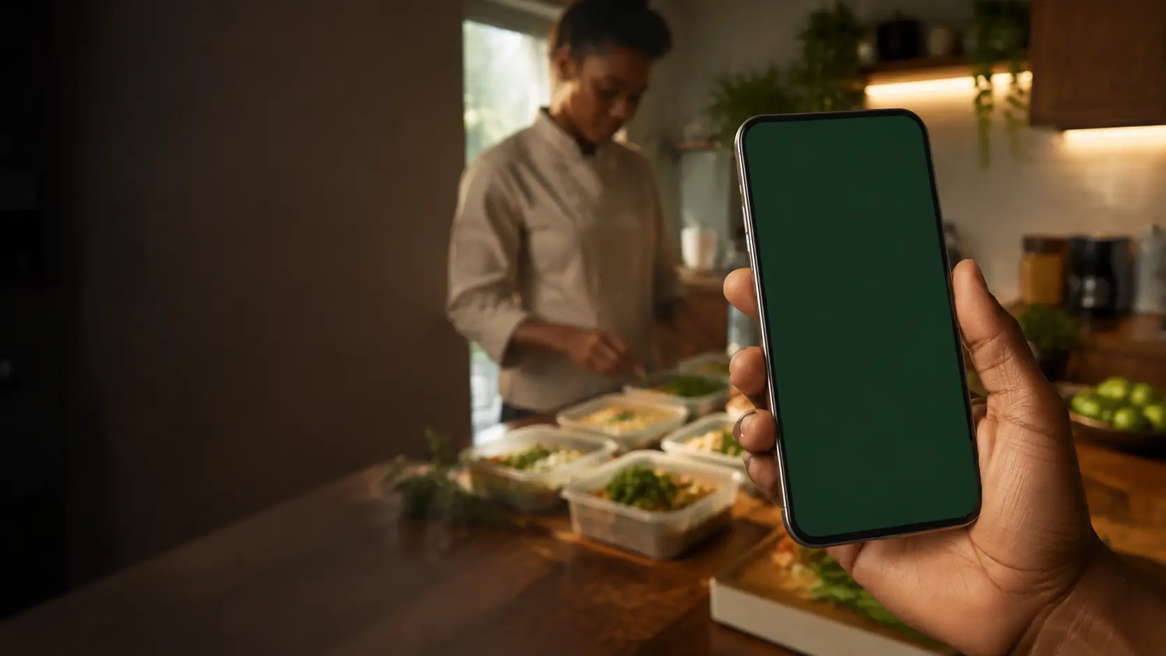 Celular com o Roni acompanhando o trabalho do Personal Chef